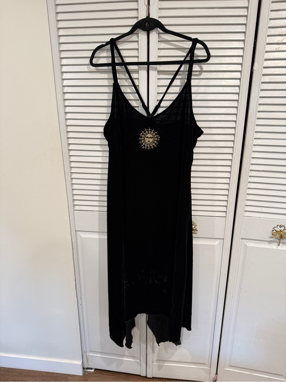 Killstar Black Velvet Maxi Dress with Gold Sun Medallion